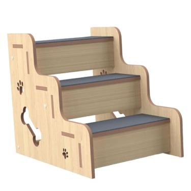 Imagem de IEUDNS Escada de estimação de madeira para sofá, leve, macia, degrau de gato, escada de cachorro para animais pequenos cães pequenos gatos pequenos e mais, 3 Camadas