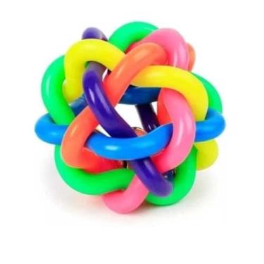 Imagem de Bola Pequena Trançada com Sino para Pets, TPR, Colorido, 4,5cm, 50g, Brinquedo Interativo para Gatos e Cães