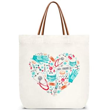 Imagem de ZEDEV Sacola de enfermeira, sacola de lona de coração, bolsa de ombro reutilizável para viagens, trabalho, compras, academia, presentes de agradecimento de enfermeira para aposentadoria, bolsas