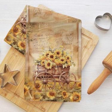 Imagem de Toalhas de cozinha vintage para carrinho de girassol, charme rústico, toalha de prato de microfibra absorvente, toalha de chá, toalhas de mão de waffle para casa de fazenda, casa de banho, presentes