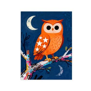 Imagem de Animais Pintura Arte Parede - Coruja Laranja - Impressões em tela - Moderno Colorida Pôster para decoração sala de estar 80x105cm Sem Moldura
