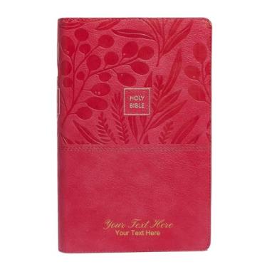 Imagem de Texto personalizado Your Name NKJV Bíblia de referência de fim de versículo couro macio rosa tamanho pessoal impressão grande letra vermelha presente personalizado para aniversários, celebrações