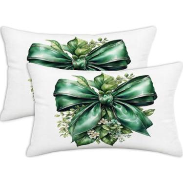 Imagem de Conjunto de 2 capas de almofada lombar para o dia de São Patrício, 30,5 x 50,8 cm, fronhas decorativas de trevo de arco verde, capas de almofada com impressão dupla face para sofá, fazenda, decoração