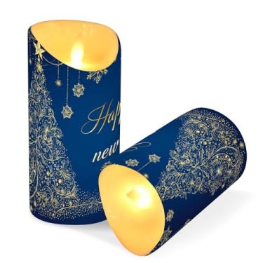 Imagem de Blueangle Pacote com 2 velas de árvore de flocos de neve de Natal sem chamas com controle remoto e temporizador, velas LED cintilantes (7,6 cm x 9,9 cm) para decoração de casa, casamento, acampamento