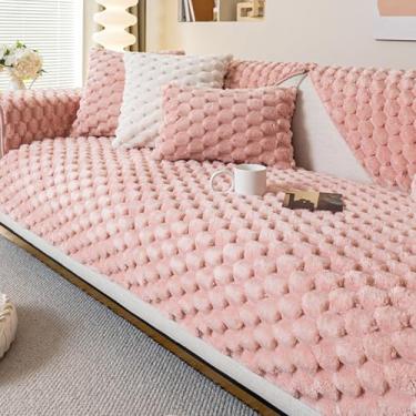 Imagem de HGTRH Capas de sofá para Cheslong individuais, capa ajustável sofá 3 2 1 lugares Chaise longo de pelúcia com sensação de massagem, proteção antiderrapante de móveis rosa 70 * 210