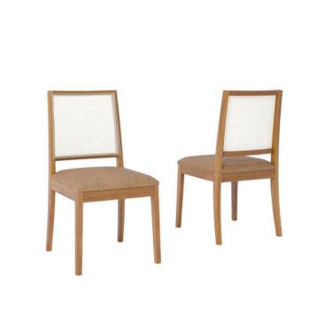 Imagem de Conjunto com 2 Cadeiras Marcela Linho Kaki e Madeira