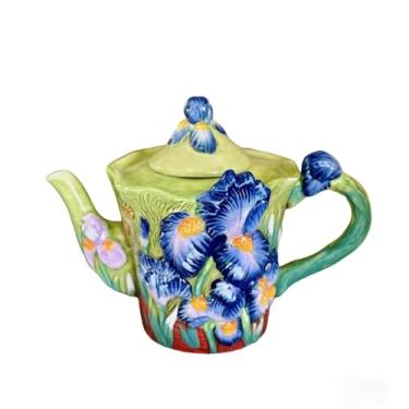 Imagem de FORLONG Cafeteira de cerâmica, 3D pintada à mão, 1,048 g, Van Gogh Lrises, bule de chá, decoração de casa