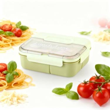 Imagem de Caixa Bento para adultos, recipientes de almoço modernos de 1450 ml com colher e garfo, suporte de refeição fácil de transportar com 3 compartimentos, livre de BPA, à prova de vazamento, perfeito para