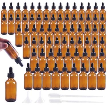 Imagem de BestChanceU Pacote com 72 frascos conta-gotas de vidro âmbar, frascos conta-gotas de vidro para óleos essenciais, perfumes, uso em laboratório (âmbar, 72P2oz)