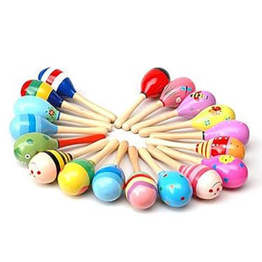 Imagem de Naroote Mini Brinquedo Musical Leve Colorido de Percussão de Madeira Maraca para Exercícios de Agarrar o bebê, Maraca de Madeira Maciça para Crianças de 0 a 3 Anos, Chocalho de Percussão Portátil