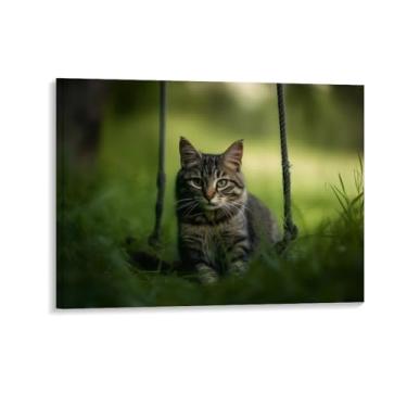 Imagem de HouLaiZhe Cartaz animal gato na grama tela estética pôsteres decoração de quarto pintura de parede galeria sala decoração de parede para quarto sala de estar escritório 20 x 26 polegadas (50 x 65 cm)