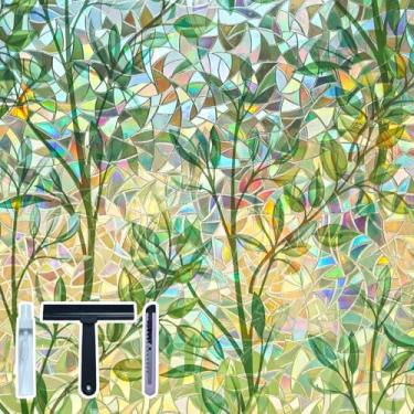 Imagem de ZHMRROAD Película decorativa de privacidade para janela de vitral, efeito arco-íris, aderência estática, removível, bloqueio UV, controle de calor, matiz de janela para portas de vidro e janelas de 90