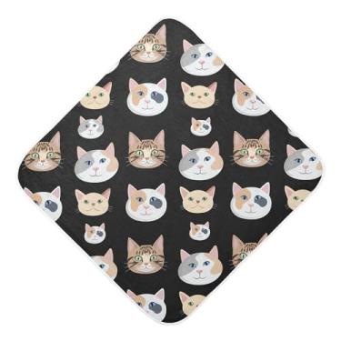 Imagem de Burbuja Toalha de banho de bebê Cat Faces - Toalha com capuz de musselina macia e absorvente para recém-nascidos, 89 x 89 cm