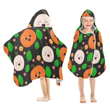 Imagem de Burbuja Abóboras com rostos felizes, toalha de banho com capuz para crianças, toalha de praia de pelúcia macia absorvente para meninas e meninos 3-10 anos, 61 x 127 cm