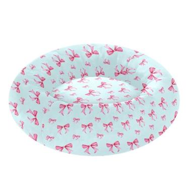 Imagem de SEHANY Cama fofa para cachorro com laço azul, removível e lavável, pequena, redonda para gatos, fofa, super macia, confortável, com fundo antiderrapante para cães pequenos, médios e gatos, 33 cm