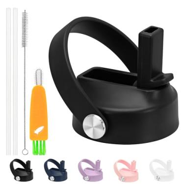 Imagem de XccMe Tampa de canudo para Hydro Flask boca larga, tampas com canudo para Hydroflask 12 16 18 20 32 boca larga de 1,134 g, tampa de bebida à prova de vazamento com alça flexível, tampa de garrafa