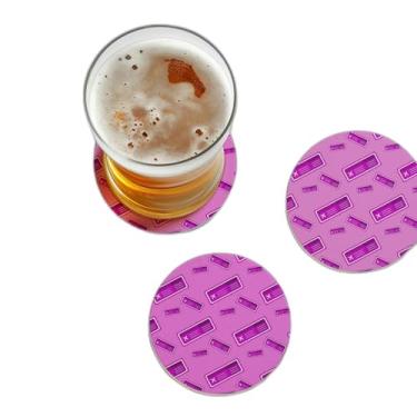 Imagem de Porta Copos Personalizado Bilhete de Voo Rosa com Ilustração Exclusiva - Tamanho 9x9 cm