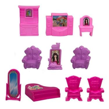Imagem de Kit de Acessórios para Casa da Boneca Nina, 12 Unidades, Plástico, Inclui Penteadeira, Espelho, Televisão, Piano, Guarda-Roupas, Poltronas e Mesa, Conjunto com 2 Kits