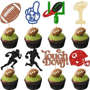 Imagem de Gyufise 32Pcs Rugby Ball Cupcake Toppers Football Cupcake Toppers Football Players Sport Cupcake Picks Super Rugby Touch Down Sports Theme Baby Shower Birthday Party Supplies Multi