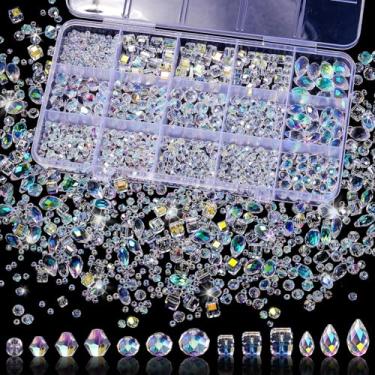 Imagem de Songxi 1500 peças de contas de vidro para fabricação de joias, kit de contas de cristal facetadas sortidas para colar de brinco de pulseira, para presente de Natal transparente e iridescente (Cor AB)