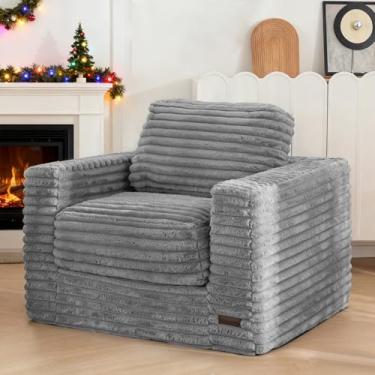 Imagem de MAXYOYO Cadeira gigante pufe para adultos, sofá estofado com travesseiros e apoios de braço, pufe grande, poltrona de pelúcia, pufe para quarto, sala de estar, cinza