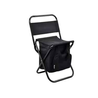 Imagem de HOQUSA Cadeira de acampamento dobrável com bolsa térmica térmica, mochila leve e portátil para caça à pesca ao ar livre, preta