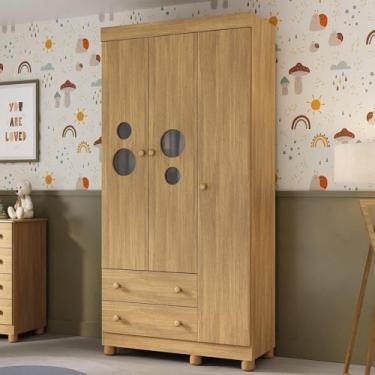 Imagem de Guarda-roupa Infantil 92cm com Vidro 3 Portas e 2 Gavetas Bombom Multimóveis Mp4462 Madeirado