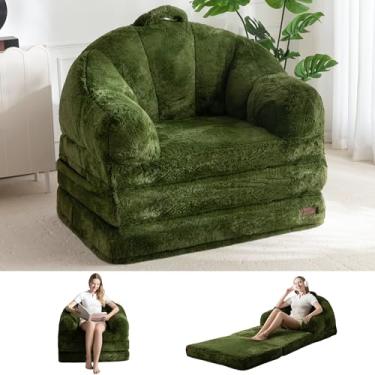 Imagem de MAXYOYO Sofá-cama dobrável, sofá conversível 2 em 1 para espreguiçadeira confortável poltrona para adultos, sofá-cama de chão com alça, sofá-cama de pele sintética para sala de estar, quarto, verde