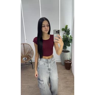 Imagem de Cropped canelada juvenil manga curta - CACHARREL STORE, 10, Marsala