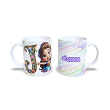 Imagem de Caneca de Cerâmica Personalizada com Alfabeto de Princesas, Nome Alice, 325ml, Design Colorido com Flores (j)