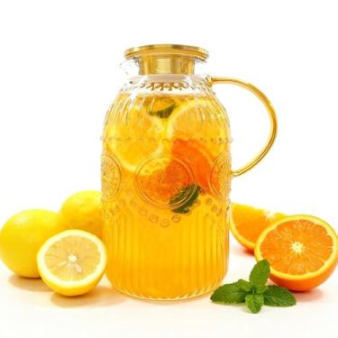 Imagem de Amzcku Jarra de vidro com tampa, jarra de água vintage de 3 litros, garrafa de água para bebida fria, café, limonada, chá gelado, bebidas, jarro de vidro resistente ao calor, 1 pacote