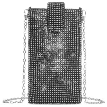 Imagem de BVEOGMRO Bolsa tiracolo feminina para noite, bolsa de telefone com strass para festa, formatura, coquetel, casamento, preta