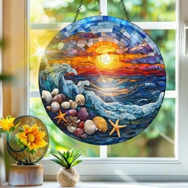 Imagem de Apanhador de sol de acrílico colorido, apanhadores de sol, decoração de janela suspensa de concha do mar, arte de parede de arco-íris, para varanda, interior e exterior, jardim, enfeites de Natal