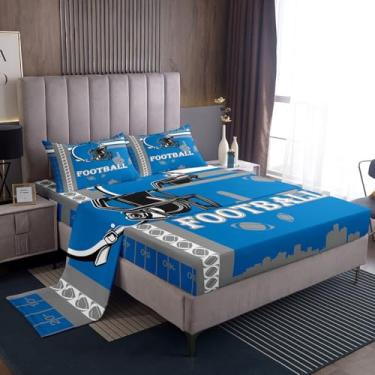 Imagem de Feelyou Jogo de lençol solteiro de futebol americano Detroit, para fãs de futebol americano, mulheres, homens, com bolso alto, lençol com elástico alto, para meninos e meninas