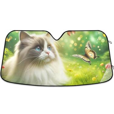 Imagem de Toldo de sol fofo com estampa de gato Ragdoll para para-brisas de carro personalizado retrátil para janelas frontais floral automotivo S, 134,6 cm x 59,7 cm