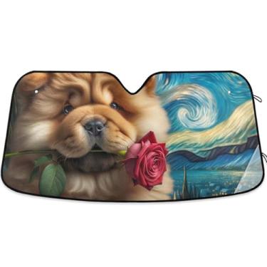 Imagem de Protetores solares personalizados para carro de cachorro Chow Chow Noite estrelada para para-brisa Bonito Universal Dobrável Caminhão Carro Persianas para Janelas Dianteiras Automotivas L, 144.8 cm x