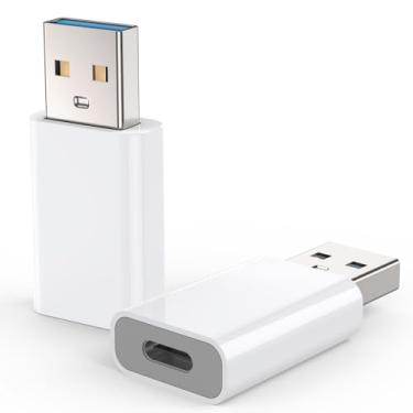 Imagem de MOSWAG Adaptador USB para USB C, 2 unidades, USB C fêmea para carregador de carro macho para iPhone 16 15 14 Pro Max Plus, Apple Watch 10/9/8, iPad Air Mini 6 7, CarPlay