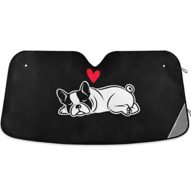 Imagem de Para-sol de carro de arte de buldogue preto para para-brisa persianas dobráveis personalizadas para janelas frontais floral automotivo L, 144,8 cm x 80 cm
