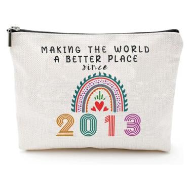 Imagem de IASINN Presentes de feliz aniversário de 18 anos para sua bolsa de maquiagem, organizador de cosméticos para mulheres, filha, namorada, irmã, bolsa de beleza de 2008, presente de aniversário de 18