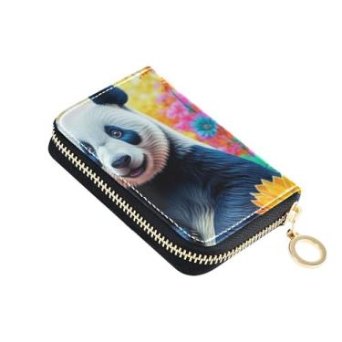 Imagem de 9 compartimentos para cartão de crédito e 2 compartimentos para dinheiro, carteiras de couro femininas com zíper e bolso para moedas, panda fofo, flores coloridas florais