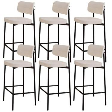 Imagem de Kit 06 Banquetas Alta Bar Cozinha Sala De Jantar Aço Preto Kaira C01 L