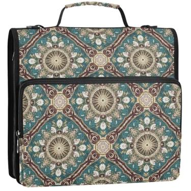 Imagem de Organizador de fichário com zíper, floral, decorativo, azul-petróleo, 3 anéis, fichários escolares com alça de ombro, vários bolsos, pasta grande, 34,5 x 31,5 x 9 cm