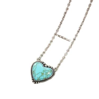 Imagem de Zszkoz Colar vintage turquesa para mulheres boêmio coração turquesa colar com pingente para presente de dia das mães, Small, Metal, Sem Pedra Preciosa