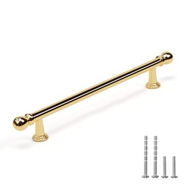 Imagem de YAGU Pacote com 6 puxadores de armário de latão polido de 192 mm (7-1/2 pol.) Orifício central de gaveta de cozinha em ouro polido sólido puxa ferragens de móveis para cômoda armário guarda-roupa