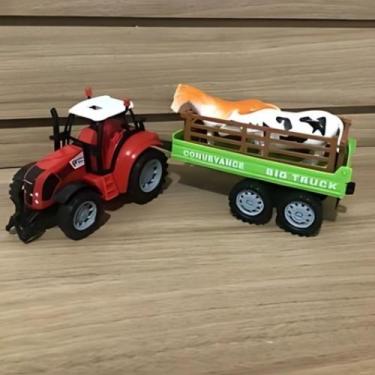 Imagem de Trator de brinquedo c/ carretinha com animais gado fazenda - - Toys & 