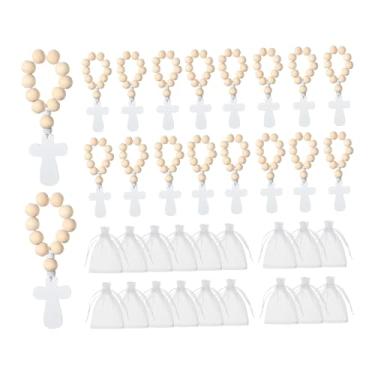 Imagem de Ｂｅｓｇａ Crucifixo de madeira com terço, pingente de crucifixo religioso, lembrança de oração com bolsa para decoração de mesa de festa infantil, 18 Rosários 18 Bolsas