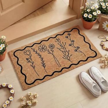 Imagem de Dunzy Tapete de flores silvestres flores silvestres bem-vindas, imitação de coco, tapete para porta da frente, antiderrapante, tapete decorativo para entrada interna e externa de casa