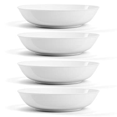 Imagem de Maison Neuve Tigelas de jantar brancas de porcelana premium [conjunto de 4] - 1,18 l tigelas de cozinha para sopas, macarrão, macarrão, saladas, sobremesas - duráveis laváveis na máquina de lavar louça - tigelas de servir de 23 cm - super branco
