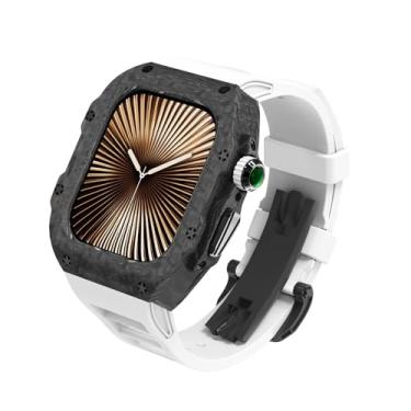 Imagem de BUDAY Kit de modificação de capa de relógio de fibra de carbono luxuosa para Apple Watch S10 de 46 mm, para Iwatch Series Ultra 2 de 49 mm, 9, 8, 7, 6, 5, 4, SE, moldura de 44 mm e 45 mm (branca, 45