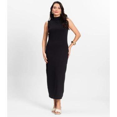 Imagem de Vestido Midi Ribana Canelada Rovitex Preto, G, Preto